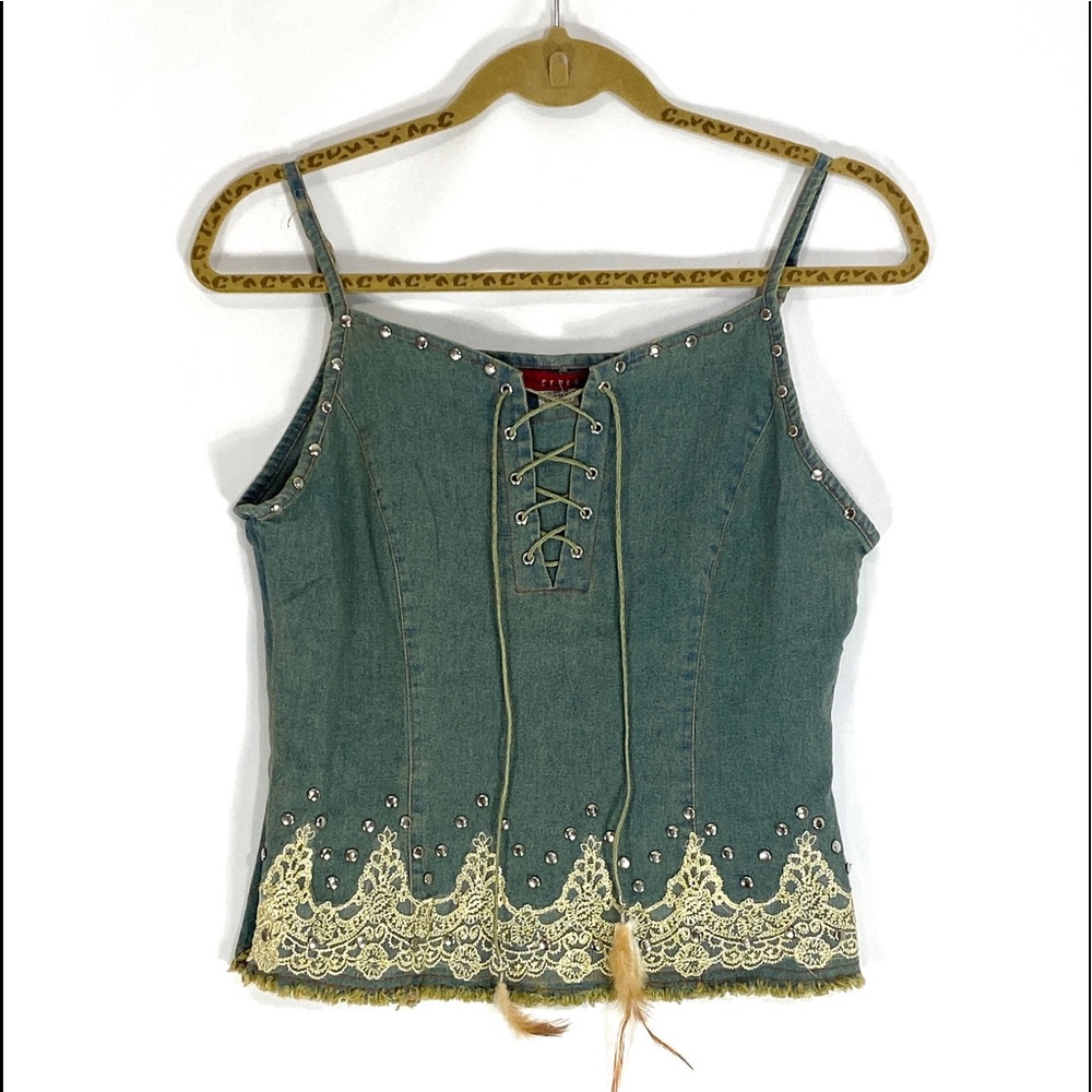 Ceres NWT Denim Stud/Lace Top!